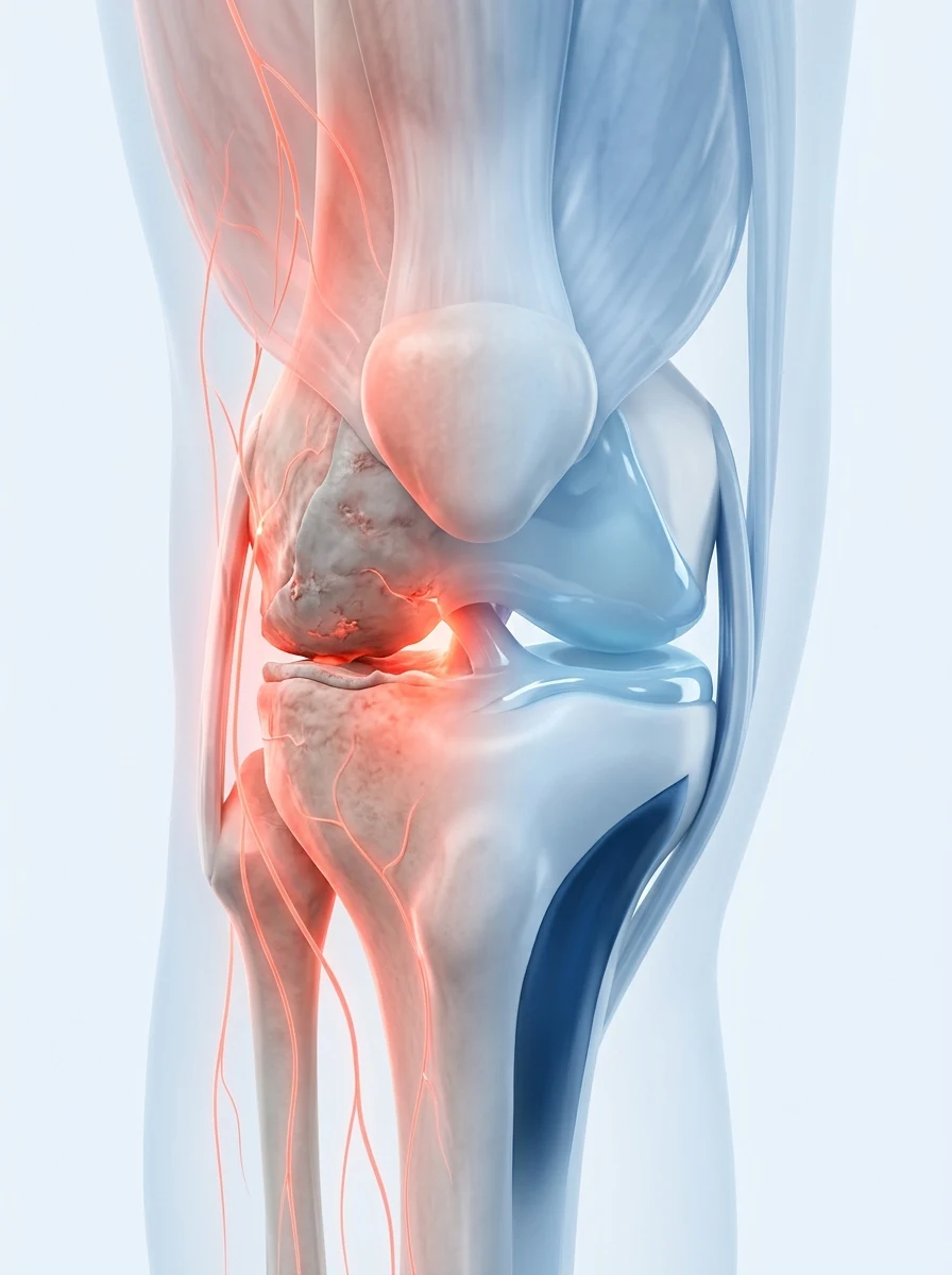 Knee joint with pain signals easing